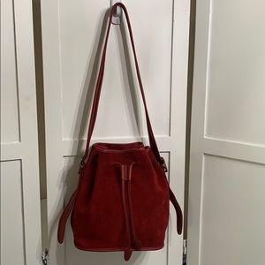 Coach Red Suede Bucket Drawstring Purse Bag